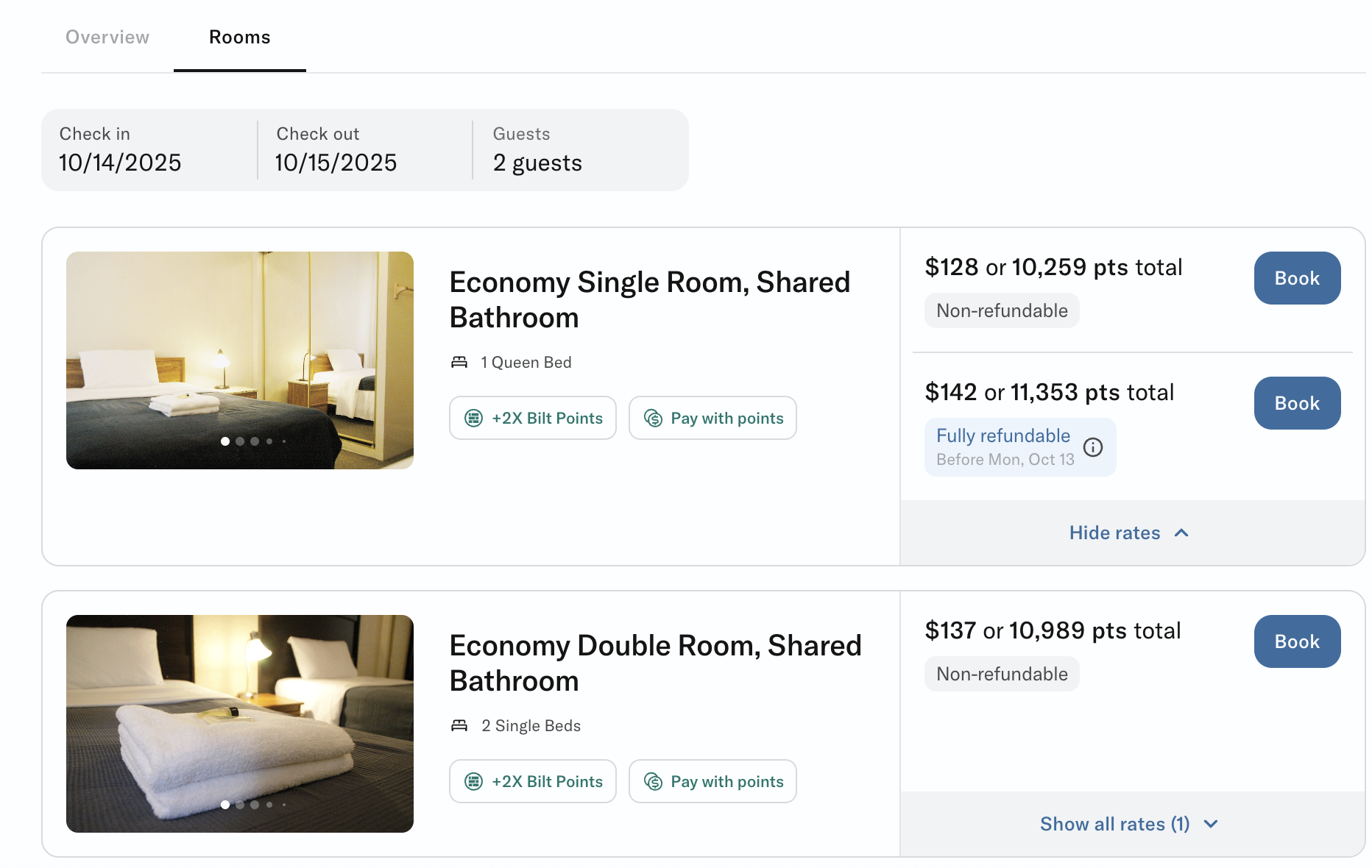 Bilt hotel booking page